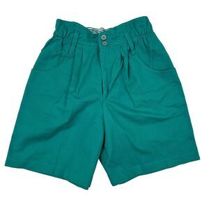 VTG PALMETTOS Teal Pleated High Waist Rise Shorts Paperbag Waist Sz M Cotton